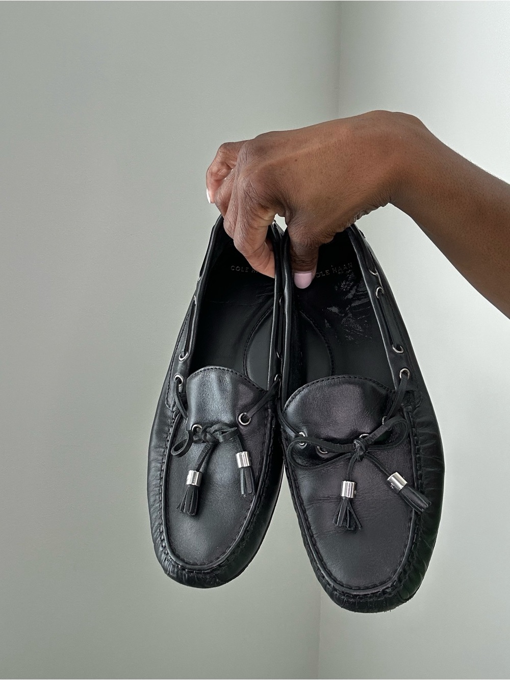 cole haan leather driving loafers | black